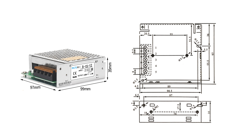 Overview of Product Dimensions for PHLTD S Series Switching Power Supply S-15 and S-25 efficient and stable, with complete models