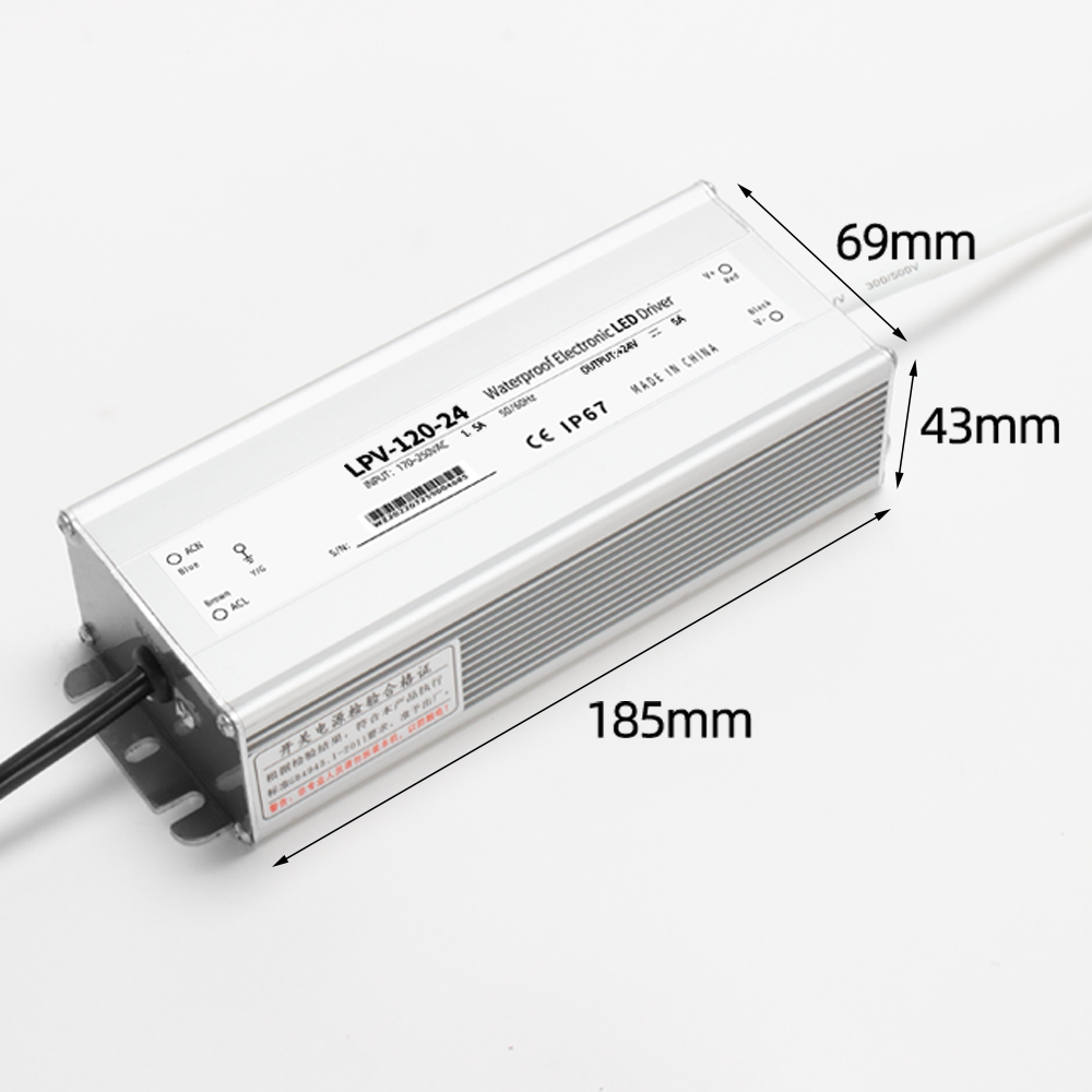 PHLTD LPV Rainproof Series LPV-120V Size 188x69x43mm DC Voltage 12V, 15V, 24V Working Current 1.2A-230VAC