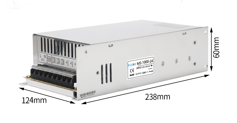 PHLTD MS Series Switching Power Supply MS-1000 Dimensional Drawing 238x124x60mm Rated Power 1000W