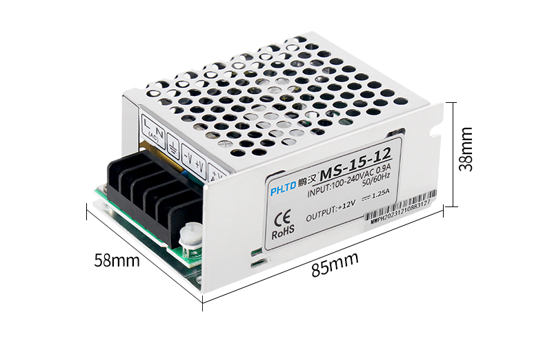 PHLTD MS Series Switching Power Supply MS-15 MS-25 MS-35 Dimensional Drawing 86x58x31mm Rated Power 15W 25W 35W