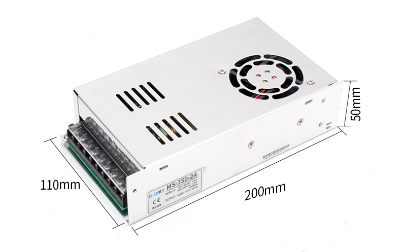 PHLTD MS Series Switching Power Supply MS-350 Dimensional Drawing 200x110x50mm Rated Power 350W