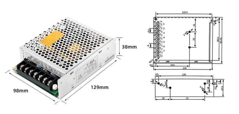 PHLTD single group output power supply T-30V size 129x98x38mm weight 0.4kg