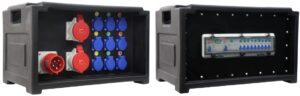 PHLTD stage lighting and audio equipment, stage lighting distribution box equipped with nine European standard sockets, two industrial sockets, one industrial plug, waterproof window cover, independent air s