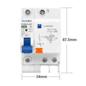 PHLTD track type miniature circuit breaker 110V-120V available, 1P+N63A size54x87.5mm