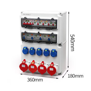 PHLTD IP44 Waterproof Wall-Mounted Power Maintenance Box, 5P 32A and 3P 10A National Standard Industrial Socket with Air Switch and Leakage Protection, Size 540x360x180mm