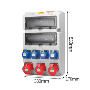 PHLTD IP44 Waterproof Wall-Mounted Power Maintenance Box, 5P 32A and 3P 10A National Standard Industrial Sockets with Air Switch and Leakage Protection, Size: 530x330x175mm