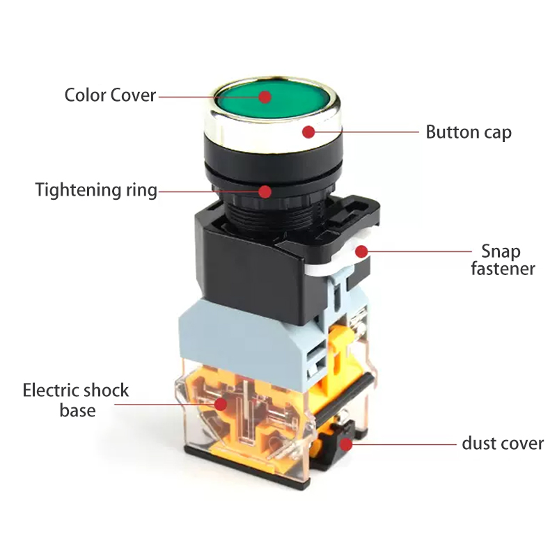 PHLTD 22MM with light button switch LA38-11DN power switch start stop self reset self-locking point detail analysis diagram