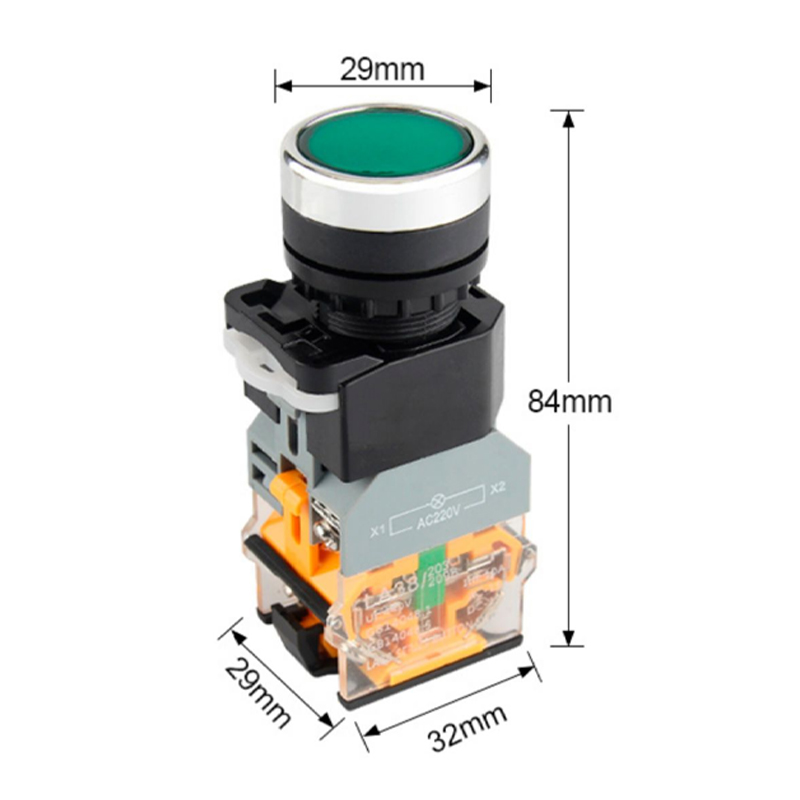 PHLTD 22MM with light button switch LA38-11DN power switch start stop self reset self-locking point size diagram