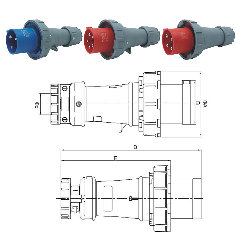 PHLTD high current IP67 waterproof industrial plug socket 3-core 4-core 5-core 63A125A male and female aviation plug size diagram