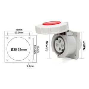 PHLTD high current IP67 waterproof industrial plug socket 4-core 32A concealed straight seat size 65x76mm