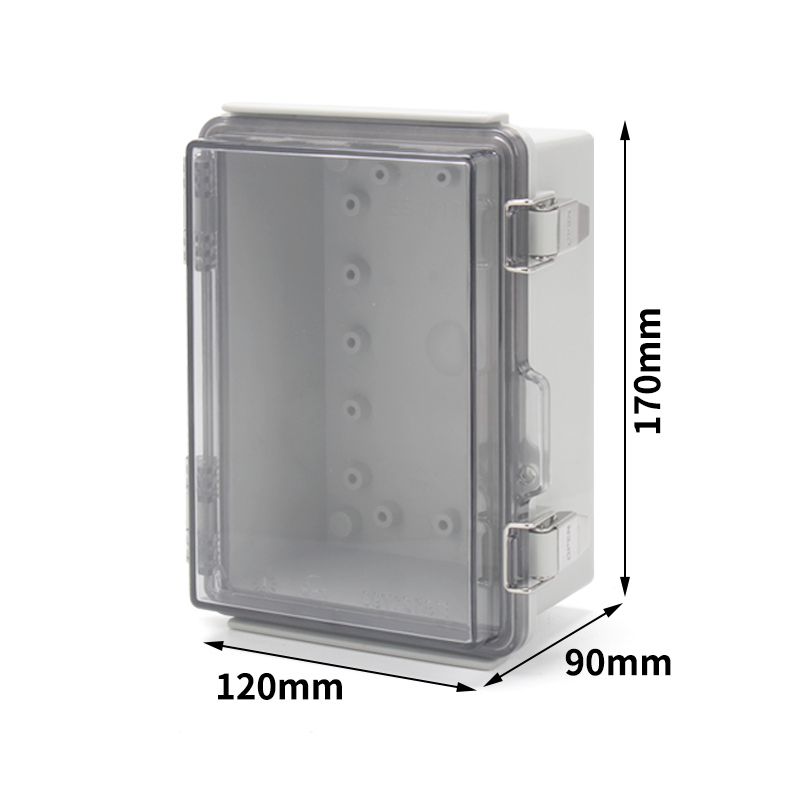 PHLTD hinge buckle waterproof box BG stainless steel buckle ABS plastic outdoor monitoring distribution box 170x120x90 transparent version