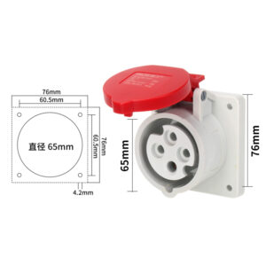 PHLTD waterproof power supply industrial concealed plug 4-core 32A socket concealed straight seat size 65x76mm