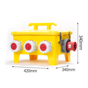 PHLTD Handheld Industrial Box with 5P63A Concealed Plug, 5P32A Industrial Socket, 3P16A Socket, Main Circuit Breaker, and Leakage Protection.