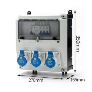 PHLTD Splicing Distribution Box with Industrial Socket 3P 16A, Leakage Protection, and Air Switch. Box Size: 350 x 270 x 165 mm.