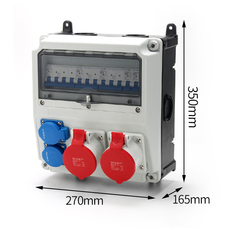 PHLTD splicing distribution box industrial socket 5P 32A-220V five hole 10A with air switch box size 350X270X165mm