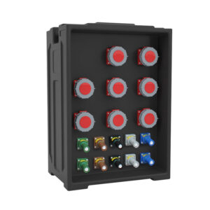 5PHLTD portable stage light box, customizable with 8 63A industrial plugs and 10 Powerlock plugs