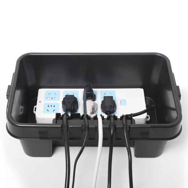 Black outdoor rainproof plug protection box plug-in cable