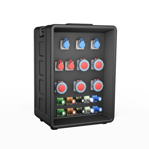 PHLTD large portable stage lighting distribution box can be customized with five IP44 industrial plugs, five IP63 plugs, and ten rhino plugs