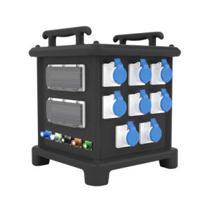 PHLTD stage lighting portable socket box, equipped with eight 16A3P industrial plugs and five Powerlock output sockets with independent switches