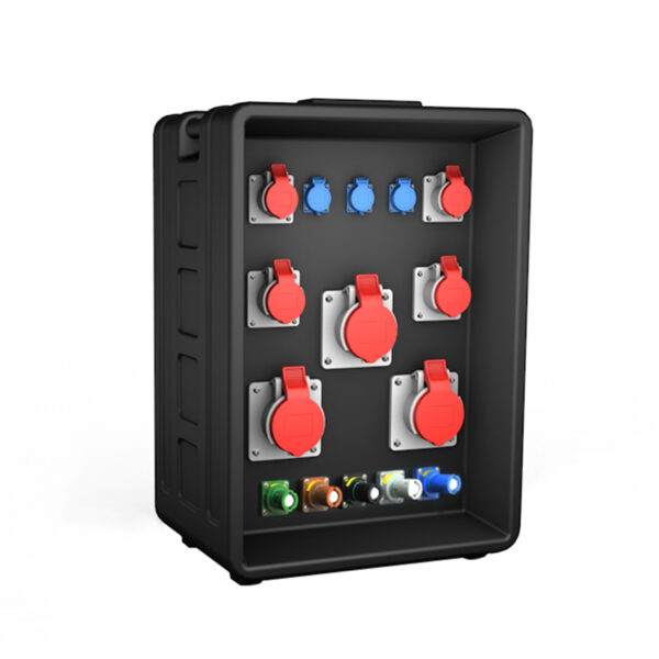 PHLTD's large portable stage lighting distribution box can be customized with three national standard sockets, seven 16A-32A-63A industrial plugs, and ten rhino plugs